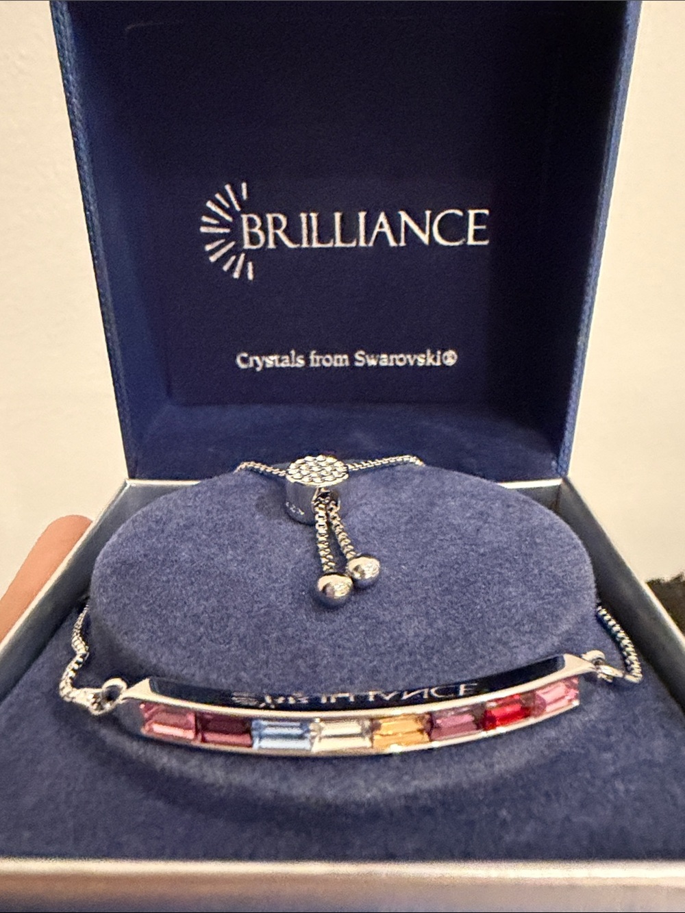Brilliance Multicolor Swarovski Crystal Bar Bracelet - Silver